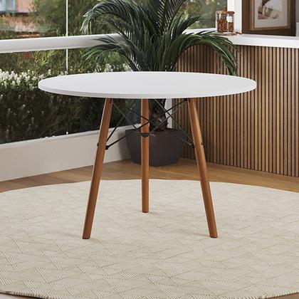 Imagem de Mesa Eames Eiffel Tampo Redondo Isabella Mdp 80cm 3 Pés em Madeira Branco