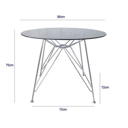 Imagem de Mesa Eames Ferro Eiffel Cromada de Jantar ou Cozinha para 4 lugares com Tampo de Vidro Redondo 90cm