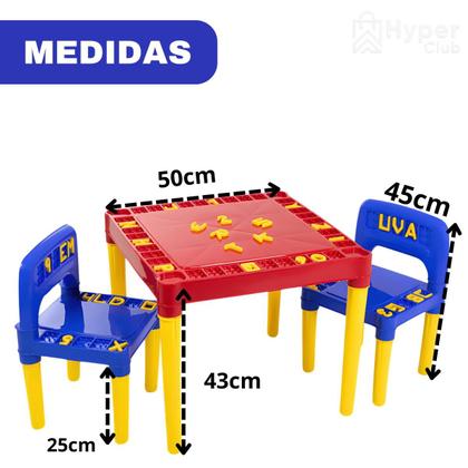 Imagem de Mesa Educativa Infantil com 2 Cadeiras, 26 Letras e 10 Números para Brincar e Aprender Alfabetização Infantil