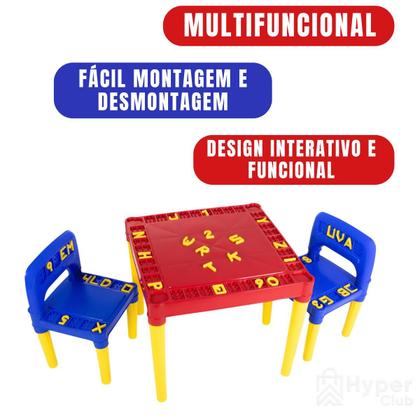 Imagem de Mesa Educativa Infantil com 2 Cadeiras, 26 Letras e 10 Números para Brincar e Aprender Alfabetização Infantil