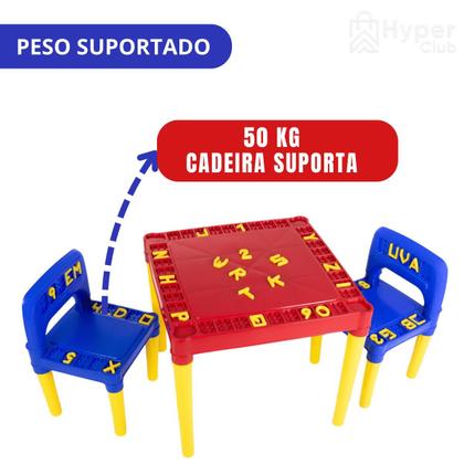 Imagem de Mesa Educativa Infantil com 2 Cadeiras, 26 Letras e 10 Números para Brincar e Aprender Alfabetização Infantil