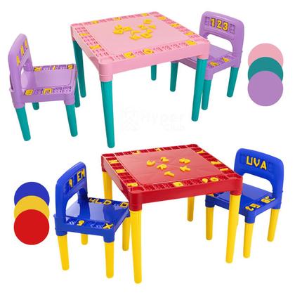 Imagem de Mesa Educativa Infantil com 2 Cadeiras, 26 Letras e 10 Números para Brincar e Aprender Alfabetização Infantil