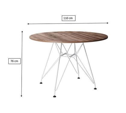 Imagem de Mesa Eiffel Redonda 110cm Tampo De Madeira Amendôa Com Base De Ferro Branco