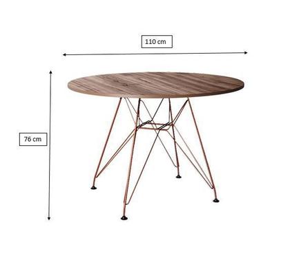 Imagem de Mesa Eiffel Redonda 110cm Tampo De Madeira Amendôa Com Base De Ferro Cobre