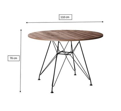 Imagem de Mesa Eiffel Redonda 110cm Tampo De Madeira Amendôa Com Base De Ferro Preto