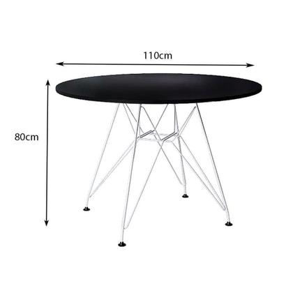Imagem de Mesa Eiffel Redonda 110Cm Tampo De Madeira Preto Com Base De Ferro Branco