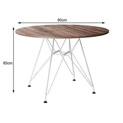Imagem de Mesa Eiffel Redonda 90cm Tampo De Madeira Amendôa Com Base De Ferro Branco