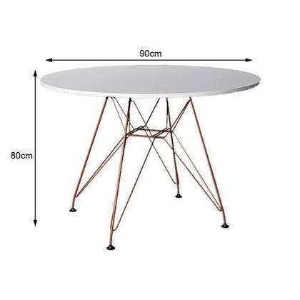 Imagem de Mesa Eiffel Redonda 90cm Tampo De Madeira Branco Com Base De Ferro Cobre