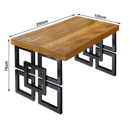 Imagem de Mesa Eiffel Square Estilo Industrial Madeira Maciça e Ferro 2,50m X 1,00m