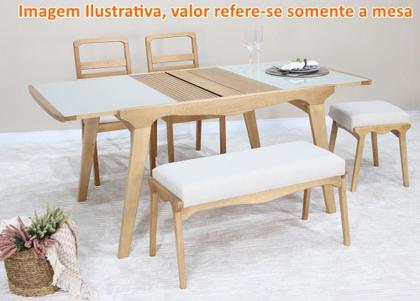 Imagem de Mesa Elástica Helô Tampo de Vidro Fendi Claro e Base Madeira Cor Amêndoa 1,30cm - 69376