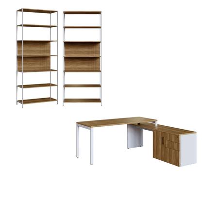 Imagem de Mesa em L c/ Balcão Lateral 3 Gavetas Porta e 2 Estantes F5