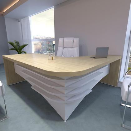 Imagem de Mesa em L Executiva Gallipoli Carvalho Branco