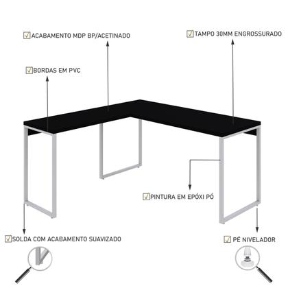 Imagem de Mesa em L Kuadra Diretor 150X150X75cm Estrutura Branca