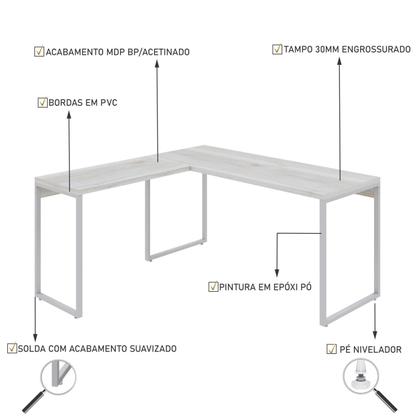 Imagem de Mesa em L Kuadra Diretor 150X150X75cm Estrutura Branca