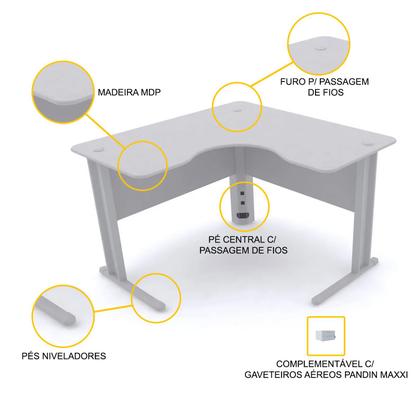 Imagem de Mesa em l p/ escritório 150x150 pandin maxxi - cinza