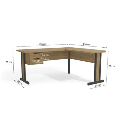 Imagem de Mesa em L para Escritório 150cm 02 gavetas c/ Chave 1170A Kappesberg