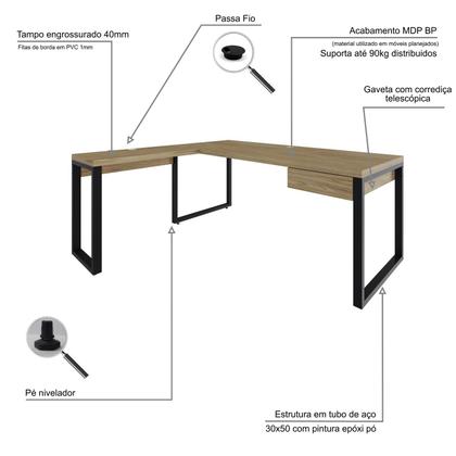 Imagem de Mesa em L Presidente C/01 Gav. 190x160x75cm Yon