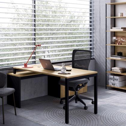 Imagem de Mesa Escritório 160cm Balcão Lateral c/ Porta e 3 Gavetas F5
