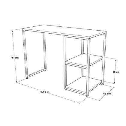 Imagem de Mesa Escritório Berlim Industrial com Prateleira Ferro Dourado Tampo 110x46 Amêndoa