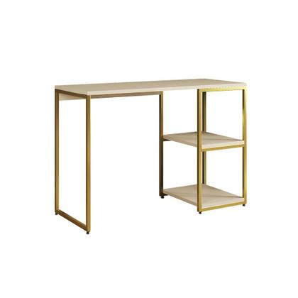 Imagem de Mesa Escritório Berlim Industrial com Prateleira Ferro Dourado Tampo 110x46 Off White
