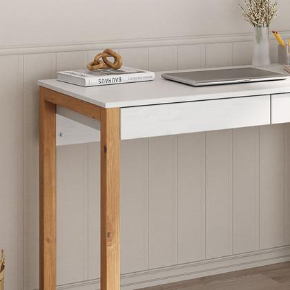 Imagem de Mesa Escritório Branco Madeirado Retro 2 Gavetas 1 Nicho Noah