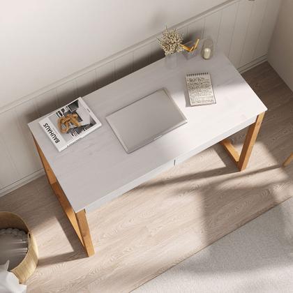 Imagem de Mesa Escritório Branco Madeirado Retro 2 Gavetas 1 Nicho Noah