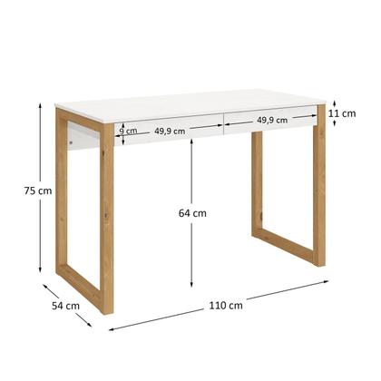 Imagem de Mesa Escritório Branco Madeirado Retro 2 Gavetas 1 Nicho Noah