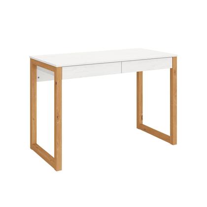 Imagem de Mesa Escritório Branco Madeirado Retro 2 Gavetas 1 Nicho Noah