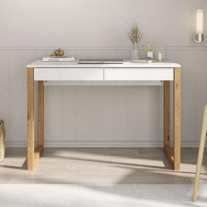 Imagem de Mesa Escritório Branco Madeirado Retro 2 Gavetas 1 Nicho Noah