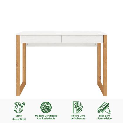 Imagem de Mesa Escritório Branco Madeirado Retro 2 Gavetas 1 Nicho Noah