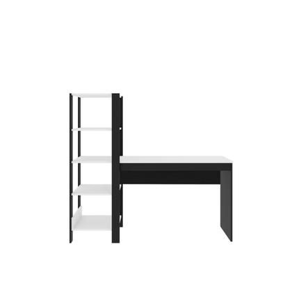 Imagem de Mesa Escritório Computador Multiuso com Estante Lateral Artemis Preto/Branco