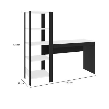 Imagem de Mesa Escritório Computador Multiuso com Estante Lateral Artemis Preto/Branco