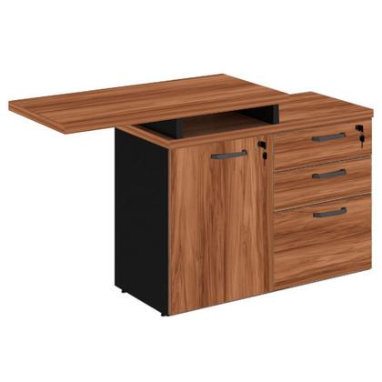 Imagem de Mesa Escritório em "L" - 1,50x1,50m (Extensível) - com Armário Misto (03 Gav.) - WORKSTART - NOGAL/SEVILHA - 20603