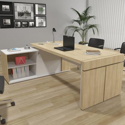 Imagem de Mesa Escritório Em L Caixa Com Tomada Atria Executiva 200x183cm A02 Carvalho Branco - Lyam Decor