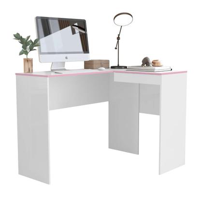 Imagem de Mesa Escritório Em L Com Porta Oculta Escrivaninha De Canto Para Computador Home Office Amplo Espaço Base Firme