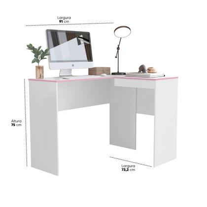 Imagem de Mesa Escritório Em L Com Porta Oculta Escrivaninha De Canto Para Computador Home Office Amplo Espaço Base Firme