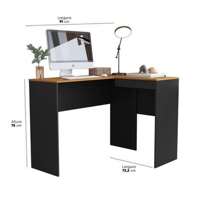 Imagem de Mesa Escritório Em L Com Porta Oculta Escrivaninha De Canto Para Computador Home Office Amplo Espaço Base Firme