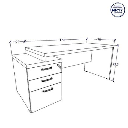 Imagem de Mesa Escritório Executiva 170cm a 192cm 3 Gavetas Pé Painel F5