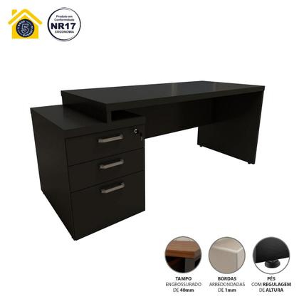 Imagem de Mesa Escritório Extensível 170cm a 192cm 3 Gav. Pé Painel F5
