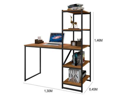 Imagem de Mesa Escritório Home Office Fit com Prateleira Prática Preto Com Canela Artpanta