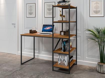 Imagem de Mesa Escritório Home Office Fit com Prateleira Prática Preto Com Canela Artpanta