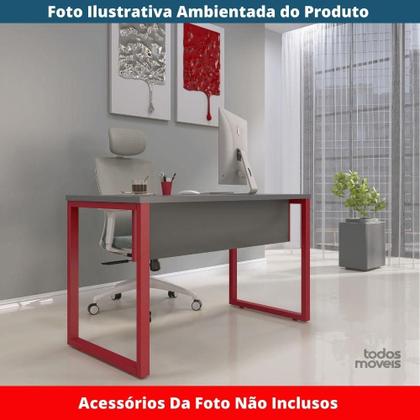 Imagem de Mesa Escritório P25 TUB Pandin 134 cm (Larg) Tampo MDP Grafito Pé Aço Tubular Vermelho