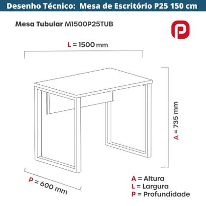 Imagem de Mesa Escritório P25 TUB Pandin 150 cm (Larg) Tampo MDP Walnut Pé Aço Tubular Lilás