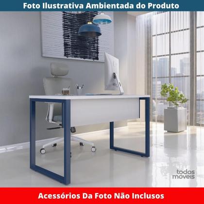 Imagem de Mesa Escritório P25 TUB Pandin 150 cm (Larg) x 70 cm (Prof) Tampo MDP Branco Pé Aço Tubular Azul