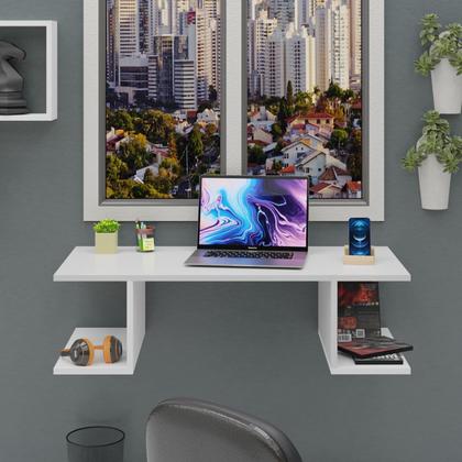 Imagem de Mesa Escritório Suspensa Escrivaninha Computador 90x42cm Com Prateleiras