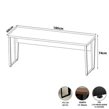 Imagem de Mesa Escrivaninha 1,80m x 0,60m Pés Metal 100% MDF F5