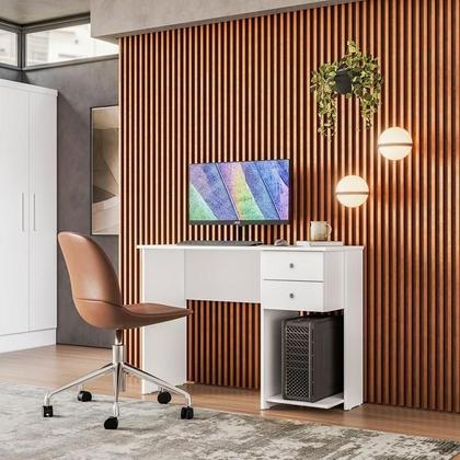 Imagem de Mesa Escrivaninha 2 Gavetas 1 Prateleira Branco - Qmovi