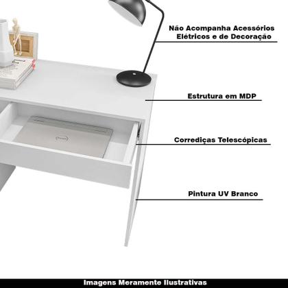 Imagem de Mesa Escrivaninha 80 cm para Notebook com Gaveta Case MDP Branco G01 - Gran Belo