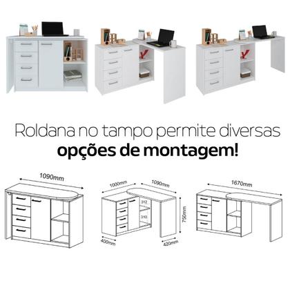 Imagem de Mesa Escrivaninha Articulada em L de Canto Tampo Rotatório Logan