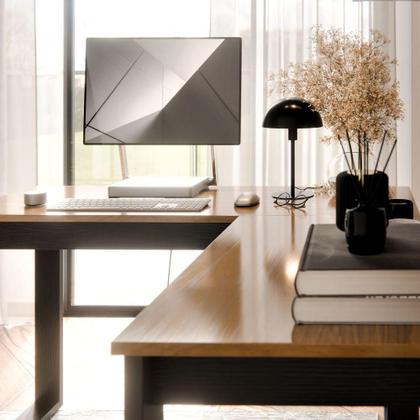 Imagem de Mesa Escrivaninha Berlim De Canto Em L Para Quarto E Escritório Com Espaço Para E Computador Canela